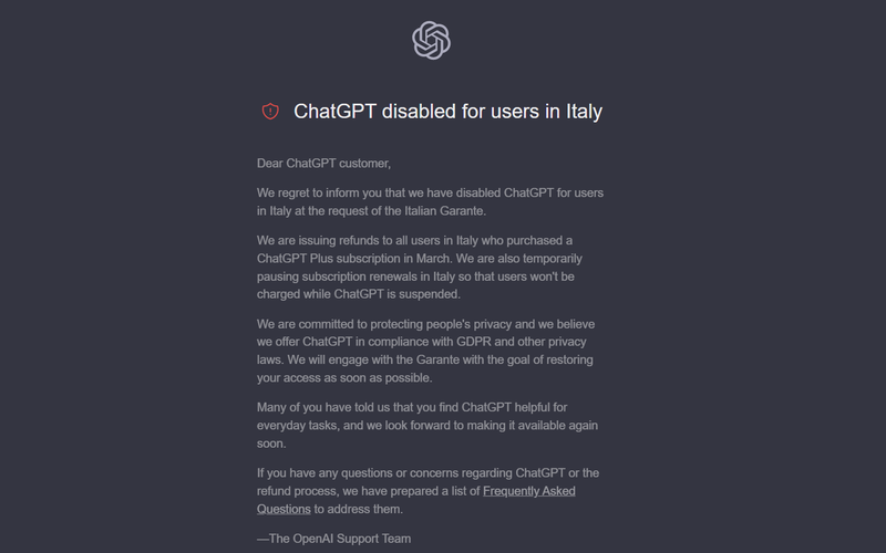 OpenAI bloccato per utenti in Italia