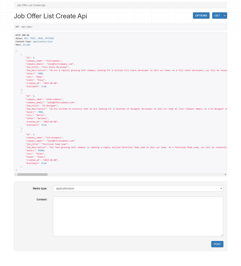 Job Offer List Create Api DRF